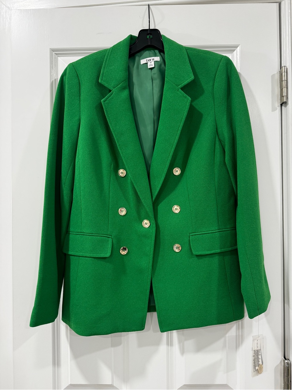 Bar III Bright Green Double-Breasted Blazer with Gold Buttons
